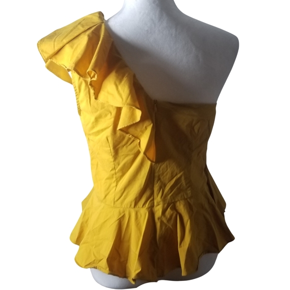 Strut & Bolt Golden One Shoulder Stylish Ruffle Top - Picture 4 of 7